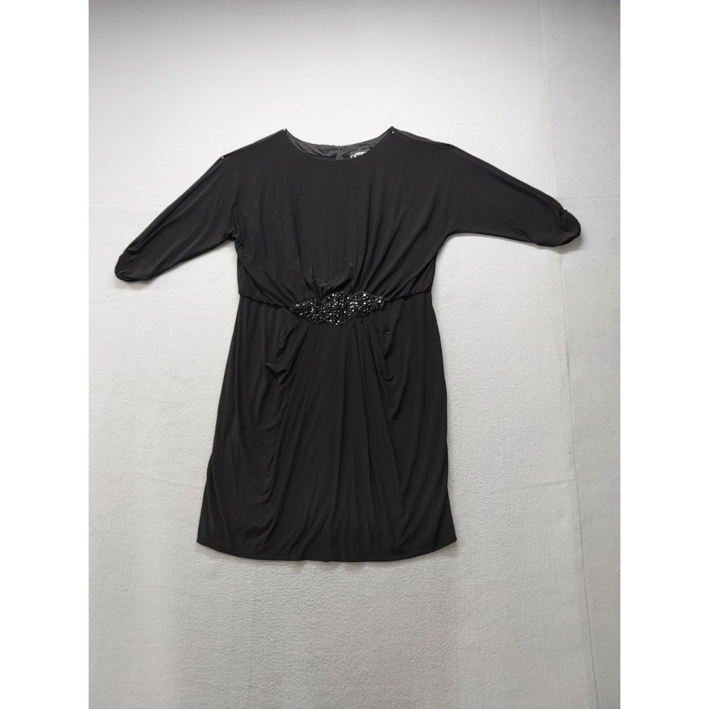 Alex Evenings Women Dress 18W Black Round Neck Back Zip Embellished Waist Party